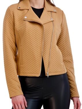 Women's Quilted Moto Jacket - Camel